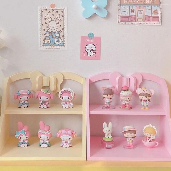 Ganchos Rosa Kawaii Girl Storage Rack Madera Lindo Escritorio Maquillaje Hogar Dormitorio Decoración Adornos Estantes de Pared