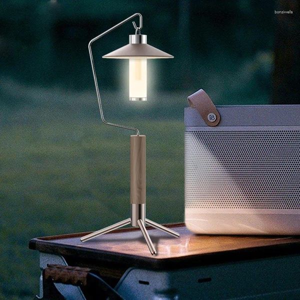 Support de lampe de Table de Camping Portable avec crochet, en acier inoxydable, poteau détachable en bois de noyer, support de lampe au kérosène