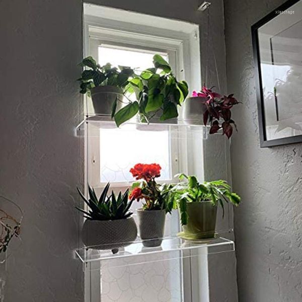Crochets Premium transparent acrylique fenêtre plantes étagères 2/3 couches clair suspendu flottant étagère murale Pot de fleur support planteur support
