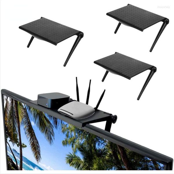 Ganchos Estante para monitor de computadora sin perforaciones Soporte para pantalla de TV montado en estante Corrección multifuncional para teléfono móvil