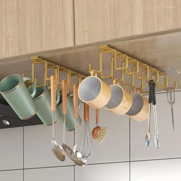 Ganchos para armario de cocina de doble fila sin perforaciones, colgador para tazas y tazas, soporte para estante colgante de hierro, organizador de gabinete