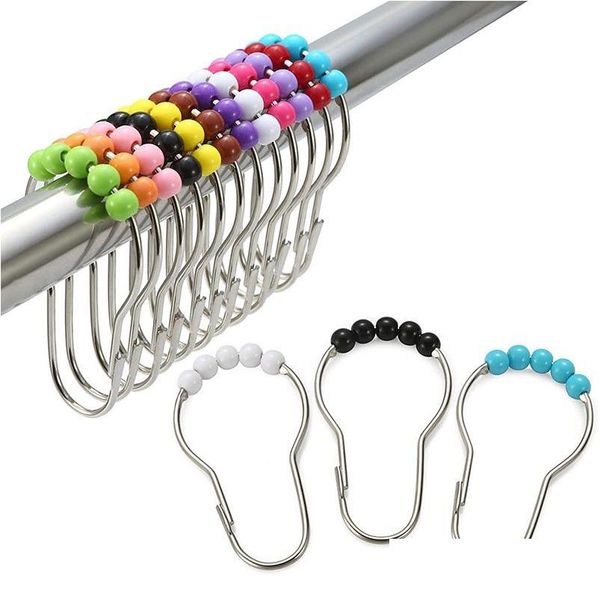 Ganchos Rieles Juego De 12 Piezas Anillos Para Cortinas De Ducha Gancho Rodillo De Calabaza De Acero Inoxidable Cortinas De Baño Antióxido Anticaídas-Gancho Deli Dhhz2