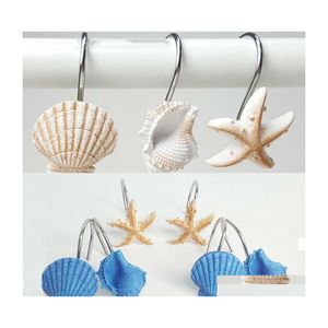 Crochets Rails 12pcs Seashell Rideau de douche Salle de bain Plage Shell Décor Drop Livraison Maison Jardin Housekee Organisation Stockage Dh1Mv