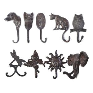 Hooks Rails 1 st Rustieke gietijzeren haak hond/kat/uil/libel/vlinder/zonlicht/olifant hanger muur gemonteerde sleutel/jas/handdoekdecor keuken 230812