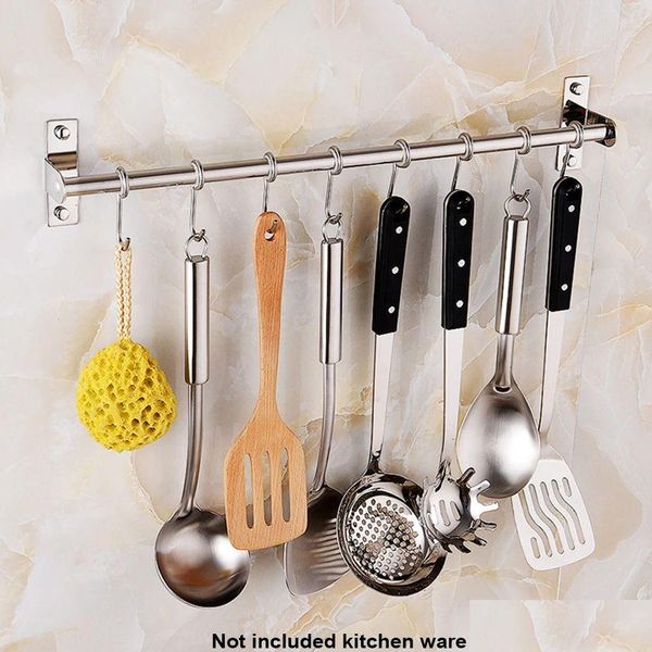 Ganchos Rails 1pc Acero inoxidable Cocina Rack de almacenamiento Montado en la pared Pan Pot Racks Utensilios Percha Organizador Hogar Drop Entrega Jardín Ho Otpew