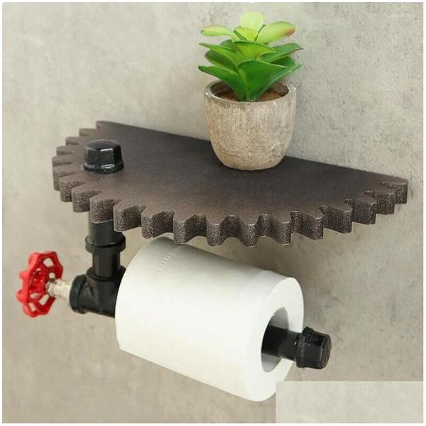 Crochets Rails 1Pc Shees murales avec tuyau rétro support industriel support de papier toilette bois étagère étagère bar Amérique décor livraison directe maison Dhcm0