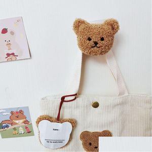 Ganchos Rails 1pc Wood Bear Key Bag Coat Hook Mtifunción Decoración de la pared Organizador Percha Animal Peluche Pasillo Puerta Almacenamiento Rack She Dhnv5