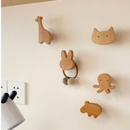 Hooks Rails 1 stks houten creatieve Noordse schattige dierenmuurhangen jas huisdecoratie massief houten keuken accessoires 230327