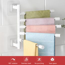 Crochets Rails 2/3/4/5 barres porte-serviettes de salle de bain support rotatif espace cintre en aluminium étagère de cuisine papier suspendu crochets muraux