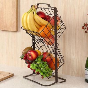 Haken rails 2-tier opslagplank metalen mand fruit groente toiletartikelen organisator huishoudelijke marktstandaard