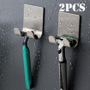 Hooks & Rails 2pcs Punch Free Razor Holder Storage Hook Wall Men Shaving Shaver Shelf Bathroom Rack AccessoriesHooks