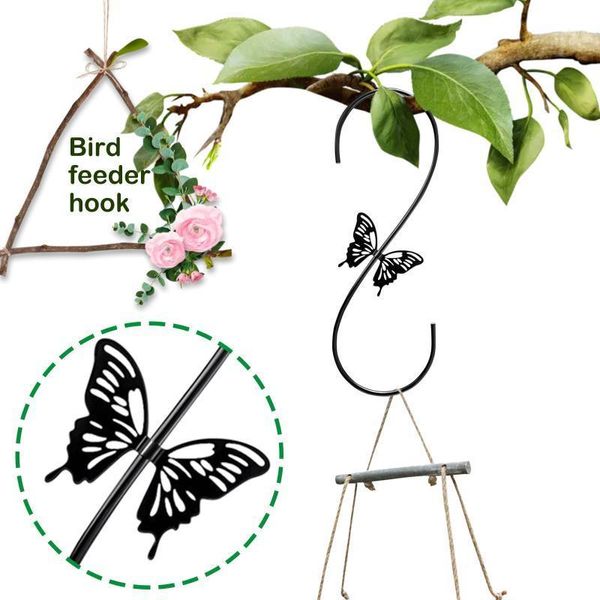 Ganchos para rieles, 2 uds., comederos de colibrí de Metal en forma de S, gancho para colgar pájaros, resistente, decoración de mariposas para colgar al aire libre