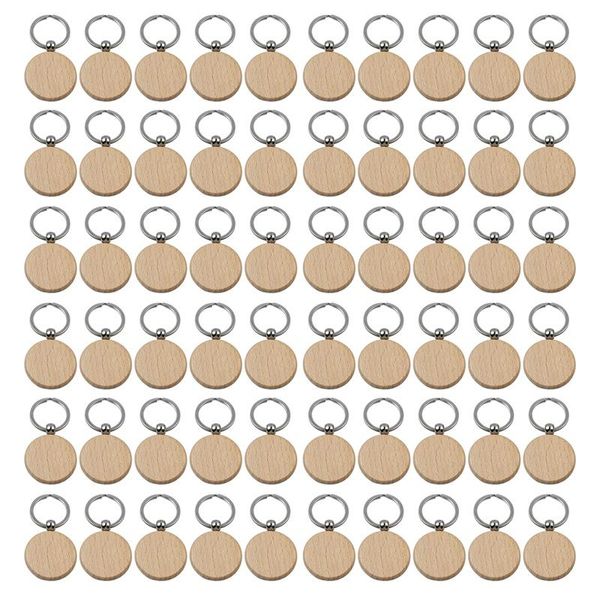 Crochets Rails 60pcs porte-clés en bois rond blanc bricolage porte-clés en bois étiquettes peuvent graver des cadeaux