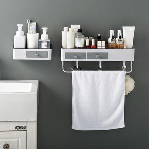 Hakenschienen Badezimmer-Aufbewahrungs-Organizer Stanzfreier Kunststoff-Duschständer Wandmontierter Shampoo-Kosmetikhalter mit Schubladen-Aufhänger Große Haken