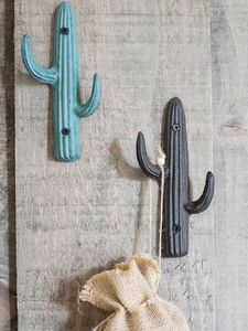 Ganchos rieles de hierro fundido con forma de Cactus, llavero de pared para ropa, almacenamiento de sombreros, accesorios de baño montados, decoración del hogar y armario