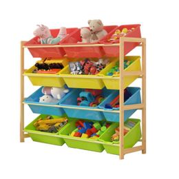 Hooks Rails Children's Toy Storage Rack Solid Wood Kindergarten Kast Babyplank Multi-layer Huishoudelijk Huishoudelijk Huishoudelijke plankhaken