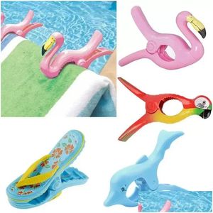 Haken Rails Leuke Grote Zomerkleding Clip Haak Dier Papegaai Dolfijn Flamingo Watermeloen Vormige Strandhanddoek Klem om de Dhqpr te voorkomen