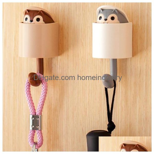 Ganchos Rieles Lindo Gancho de ardilla Viscosa fuerte Colgante de pared Estante de perforación pegajoso Llave de dibujos animados creativa Venta al por mayor Entrega de la gota Inicio Dh4W1