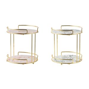 Hooks Rails Dubbele laag Noordse marmeren cake display Stand Pastry Fruit Tray Golden Dessert Table Home Party Decoration Rack