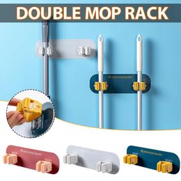 Crochets Rails Double vadrouille support mural sans perceuse auto-adhésif suspendu maison cuisine outil utile Garage bain salle de bain fournitures