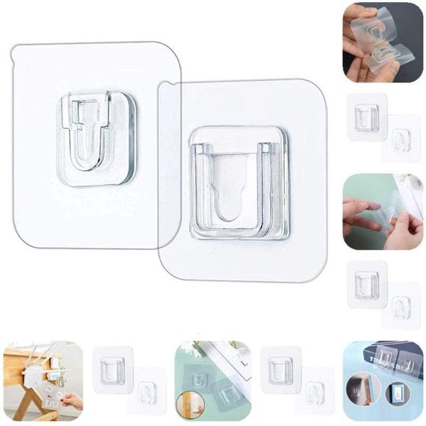 Ganchos Rieles Autoadhesivo de doble cara Colgador montado en la pared de la cocina Impermeable Transparente Sin costura Po Frame HoldlersHooks