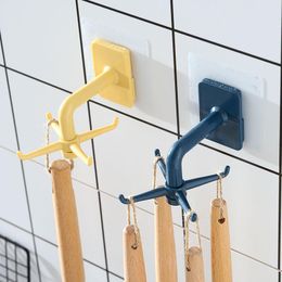 Hooks Rails Cuatro gancho giratorio giratorio toalla de baño multifuncional perforación gratis colgante de almacenamiento colgante de almacenamiento pegajoso sin costura