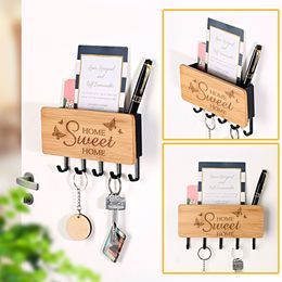 Hooks Rails Home Zoet creatief tekstpatroon mode houten decoratieve opbergdoos wandmonteerde sleutelhanger praktische huishoudenhouder 221207