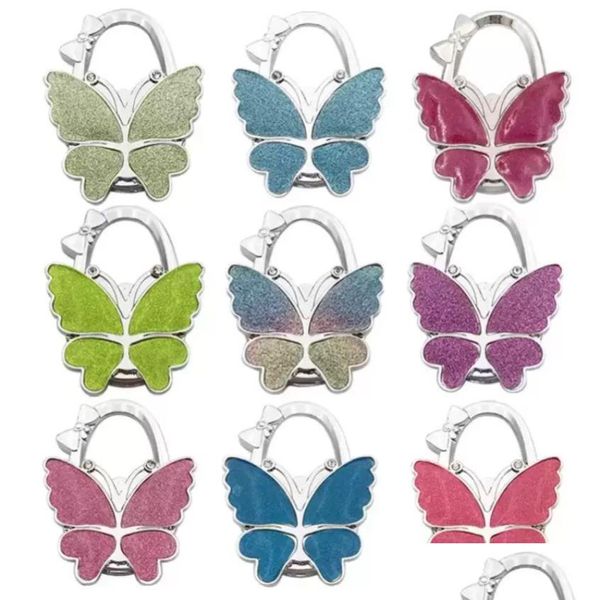 Ganchos Rieles Gancho Mariposa Bolso Percha Brillante Mate Mesa plegable para bolso Monedero Fy3424 Entrega de gota Home Garden Housekee Orga Dhqhc