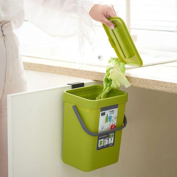 Ganchos Rieles Puerta De Gabinete Doméstico Bote De Basura Pequeño Montado En La Pared Cesta Montable De Plástico Cubo Contenedor De Basura Colgante Con Tapa Para Oficina