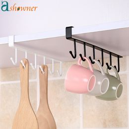 Hooks Rails Iron 6 Hooks opbergplank garderobe kast metaal onder planken mug cup hanger badkamer keuken organisator hangende rekhouder 230331