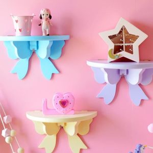 Hooks Rails Japanse roze boog opslagrek muur gemonteerde houten planken voor meisje kinderkamer decoratie organisator houder slaapkamer de299v