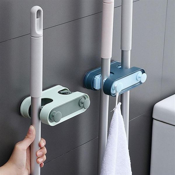 Ganchos Rieles Accesorios de cocina Gadget Montado en la pared Mopa Organizador de escobas Herramientas de sujeción Autoadhesivo Baño Jardín Estante de almacenamiento Umbre266N