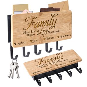 Haken Rails Gepersonaliseerde Aangepaste Hanger Sleutel Haak Familie Huis Up Sleutels Ring Houder Decoraties Creatieve Bamboe Meubels Geschenken 230625