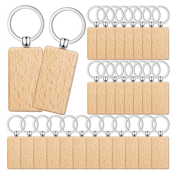 Crochets Rails pièces étiquette de clé en bois vierge gravure vierges porte-clés en bois inachevé étiquettes d'anneau pour bricolage artisanat crochets