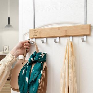 Hooks Rails Punch Free Bamboo Hanger Kleding Coats met 5 aluminium over de deurzakken Organisator Rek Handdoek Doekjes houder