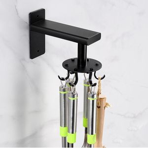 Hooks Rails Roterende haak Keuken Badkamer Draaibaar 6 Opknoping Rack Ruimte Aluminium Punch-Free Tools Haak Opslagaccessoires