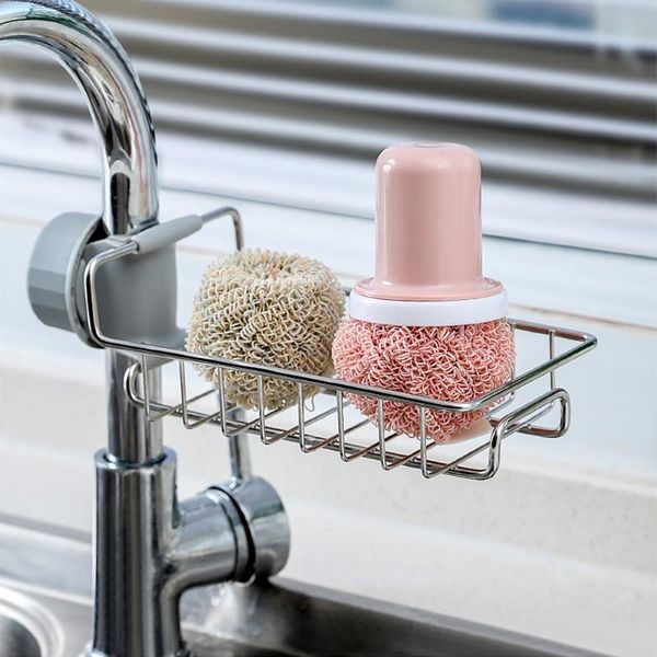 Crochets Rails en acier inoxydable robinet supports de rangement réglable évier chiffon éponge égouttoir cuisine salle de bains porte-savon étagères