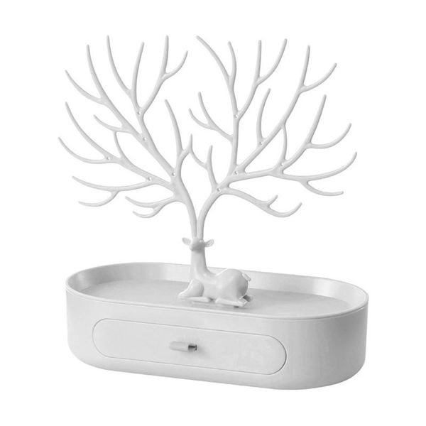 Caja de almacenamiento de rieles de ganchos Soporte de 3 niveles Soporte de joyería práctico Instalación fácil Árbol decorativo para niña con cajón Estantes antideslizantes para pendientes Gif