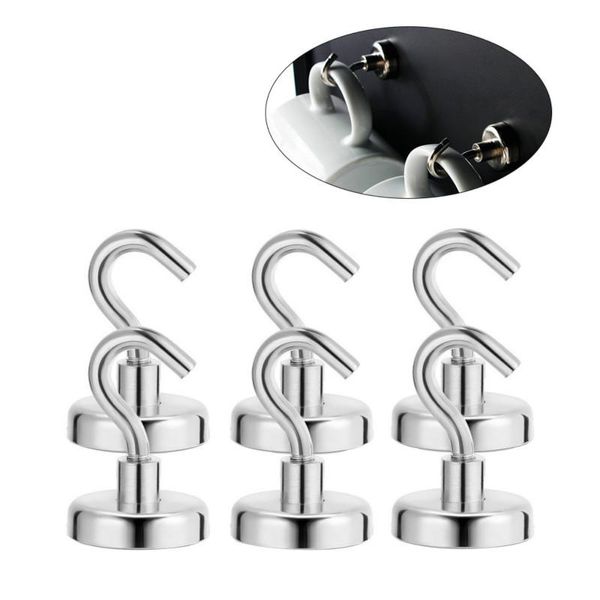 Ganchos Rieles Fuerte colgante magnético Heavy Duty Power Neodymium Magnets Hook D16mm Hold Up 80Pounds Home Kitchen Wall HangerHooks