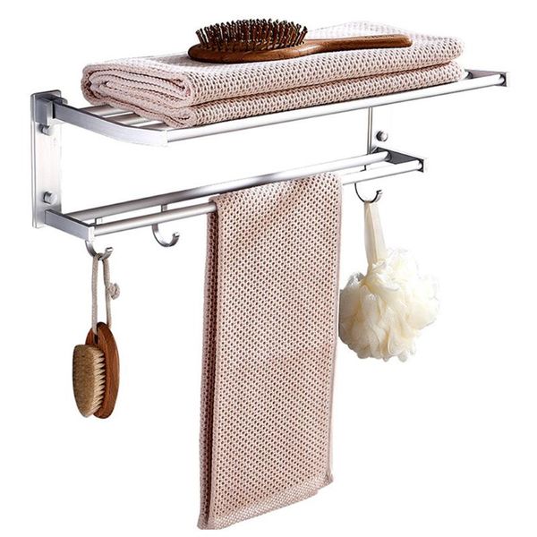 Crochets Rails porte-serviettes 40CM Double couche brève en aluminium mural ensembles de matériel de bain supports simples accessoires de salle de bain en laiton