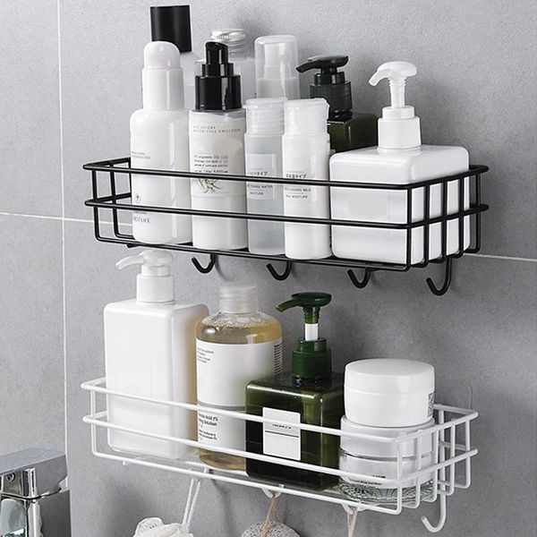 Ganchos Rieles Estantes de baño montados en la pared Estante flotante Ducha Cesta colgante Soporte para champú Accesorios de WC Almacenamiento de condimentos de cocina Rac