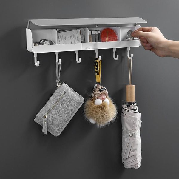 Ganchos, rieles, estante de almacenamiento montado en la pared, organizador de llaves de ropa con gancho, estante sin perforaciones, contenedor para puerta de pared de baño y cocina para el hogar