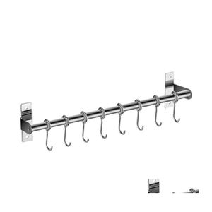 Ganchos Rails Rack de utensilios montado en la pared Riel de cocina colgante de acero inoxidable con 6/8/10 Mar15 Drop Delivery Home Garden Housekee o Dhqqj