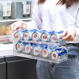 Crochets réfrigérateur peut porte-boissons stockage distributeur roulant Soda organisateur bacs empilables 2 niveaux congélateur boisson ou