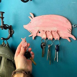 Ganchos retro piggy llave anillo escultura de pared soporte decorativo tablero colgante de colgantes decoración de colgantes de la puerta de la puerta del gancho