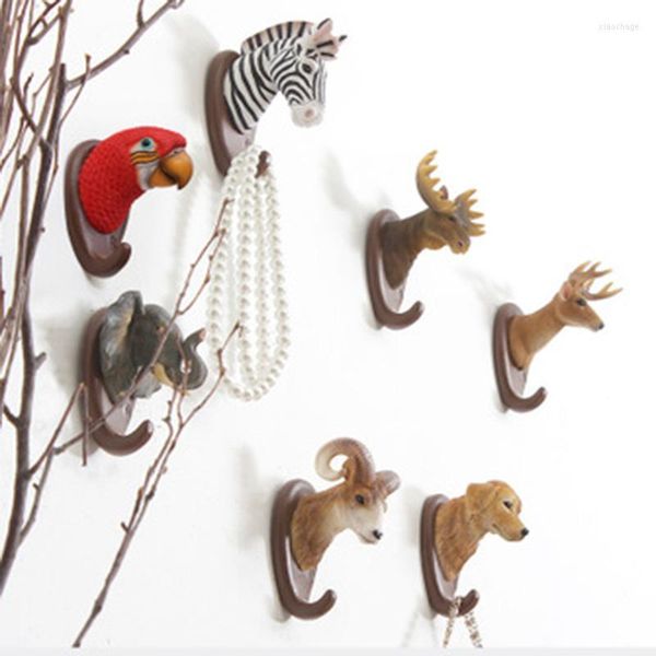 Ganchos Retro resina creativa cabeza de Animal americano pared decoración percha jirafa cebra estante dormitorio abrigo llavero sombrero