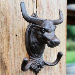 Ganchos Retro rústico cabeza de toro gancho de pared de hierro fundido con dos perchas decoración europea para el jardín del hogar figuritas de animales de Metal