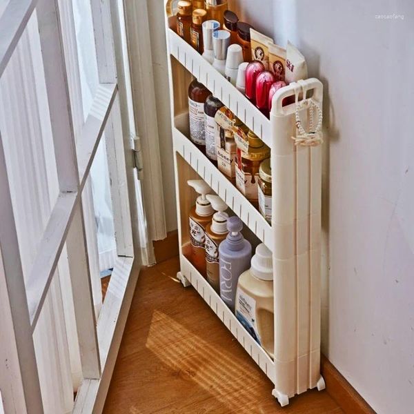Crochets Simple Elegant Elegant Narrow Seam Rangement Charille avec des rouleaux mobiles Organisation de cuisine multi-size salle de bain.