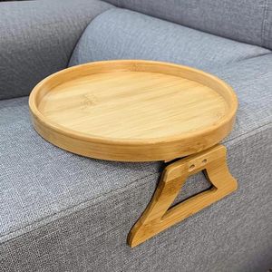 Hooks Sofa Armrest Tray Drop Table Clip-On Natural Bamboo Practical TV Snack