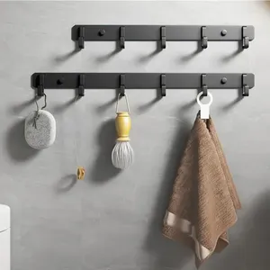 Ganchos espacio de aluminio gancho negro toalla de baño perchas para batas puerta de pared llave ropa estante colgante almacenamiento de cocina multiusos